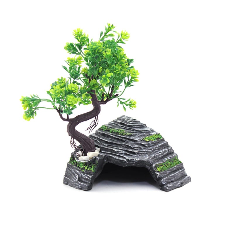OMEM Reptile Box Shelter Terrarium Hideout Caves Turtle Ramp Basking Platform Habitat Decor Humidify Hide Cave Resin Rock - Image 1